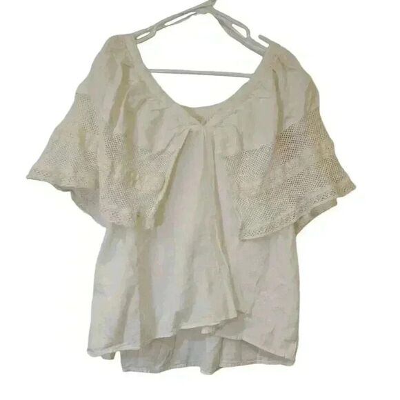 Old Navy Women's Cream Cotton Crochet Lace Flutter Sleeve Swing Top - Picture 2 of 13